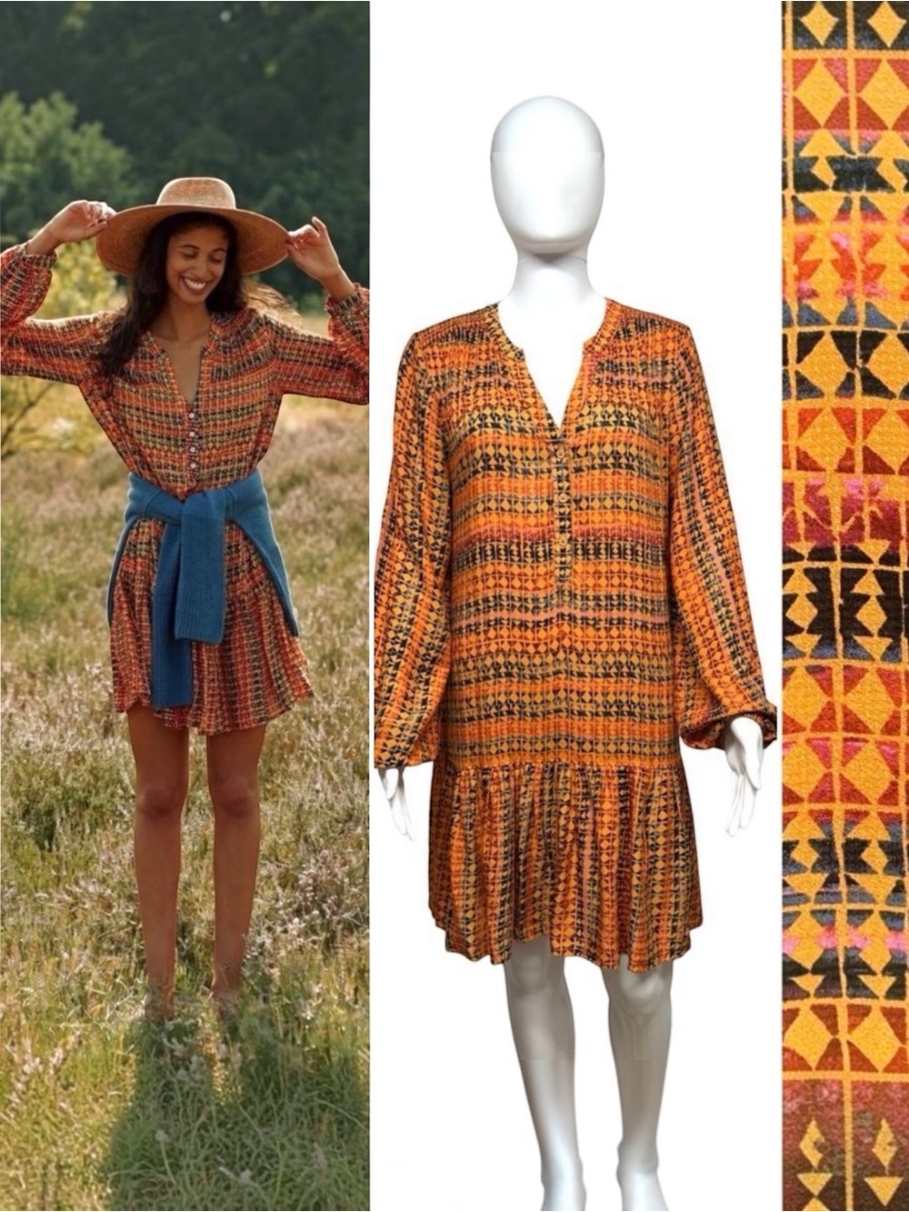 ANTHROPOLOGIE Saturday Sunday Elyn Batik Print Tunic Dress Oversized S M